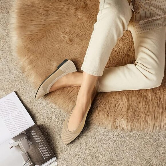 Pointed Toe Knit Ballet Shoes - Picture 1 of 7